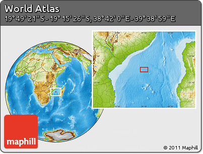 Physical Location Map of the Area around 19° 32' 24" S, 39° 10' 29" E