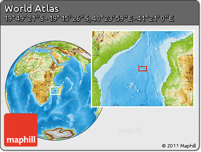 Physical Location Map of the Area around 19° 32' 24" S, 40° 52' 30" E