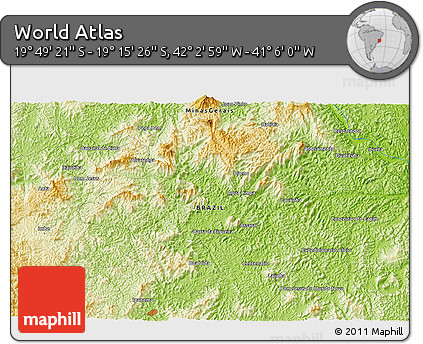 Physical 3D Map of the Area around 19° 32' 24" S, 41° 34' 30" W