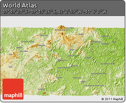 Physical 3D Map of the Area around 19° 32' 24" S, 41° 34' 30" W