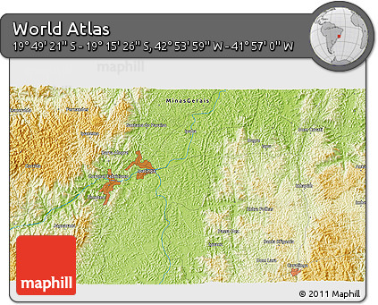 Physical 3D Map of the Area around 19° 32' 24" S, 42° 25' 29" W