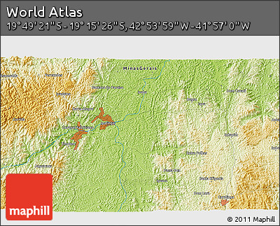 Physical 3D Map of the Area around 19° 32' 24" S, 42° 25' 29" W