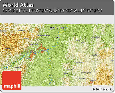 Physical 3D Map of the Area around 19° 32' 24" S, 42° 25' 29" W