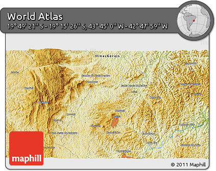 Physical 3D Map of the Area around 19° 32' 24" S, 43° 16' 29" W