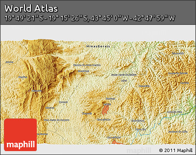 Physical 3D Map of the Area around 19° 32' 24" S, 43° 16' 29" W