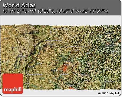 Satellite 3D Map of the Area around 19° 32' 24" S, 43° 16' 29" W