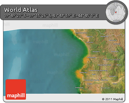 Satellite 3D Map of the Area around 19° 32' 24" S, 44° 16' 29" E