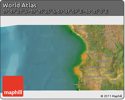 Satellite 3D Map of the Area around 19° 32' 24" S, 44° 16' 29" E