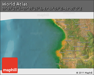 Satellite 3D Map of the Area around 19° 32' 24" S, 44° 16' 29" E