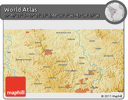 Physical 3D Map of the Area around 19° 32' 24" S, 44° 7' 30" W