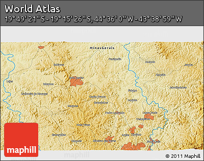 Physical 3D Map of the Area around 19° 32' 24" S, 44° 7' 30" W