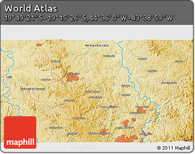 Physical 3D Map of the Area around 19° 32' 24" S, 44° 7' 30" W
