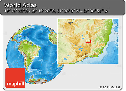 Physical Location Map of the Area around 19° 32' 24" S, 44° 7' 30" W
