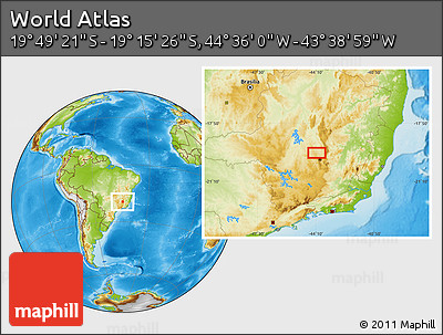 Physical Location Map of the Area around 19° 32' 24" S, 44° 7' 30" W
