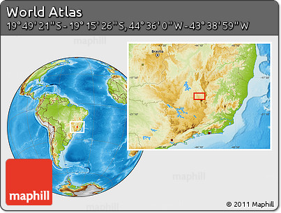 Physical Location Map of the Area around 19° 32' 24" S, 44° 7' 30" W