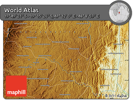 Physical Map of the Area around 19° 32' 24" S, 47° 40' 29" E