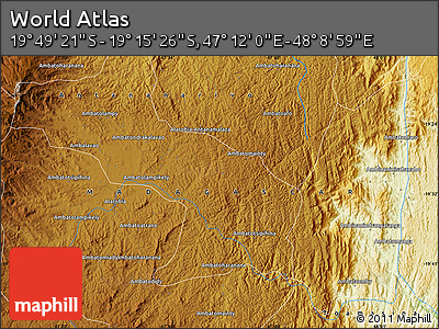 Physical Map of the Area around 19° 32' 24" S, 47° 40' 29" E