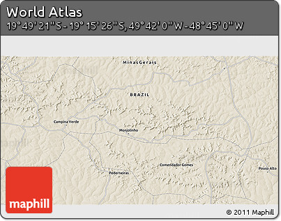Shaded Relief 3D Map of the Area around 19° 32' 24" S, 49° 13' 30" W