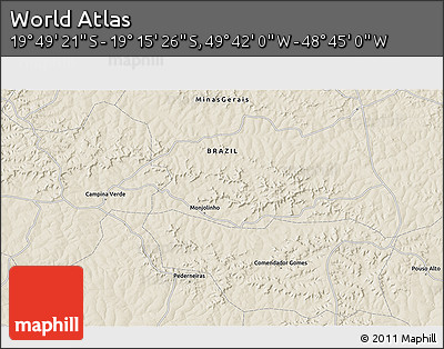 Shaded Relief 3D Map of the Area around 19° 32' 24" S, 49° 13' 30" W