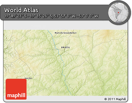 Physical 3D Map of the Area around 19° 32' 24" S, 53° 28' 30" W