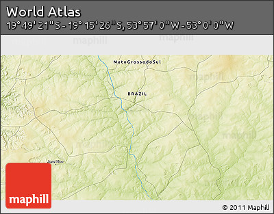 Physical 3D Map of the Area around 19° 32' 24" S, 53° 28' 30" W