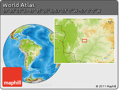Physical Location Map of the Area around 19° 32' 24" S, 53° 28' 30" W