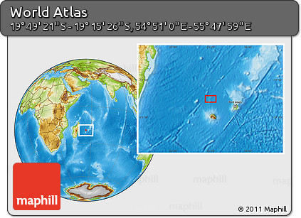 Physical Location Map of the Area around 19° 32' 24" S, 55° 19' 30" E