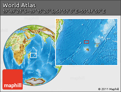 Physical Location Map of the Area around 19° 32' 24" S, 55° 19' 30" E