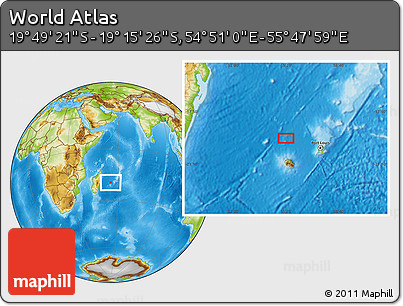 Physical Location Map of the Area around 19° 32' 24" S, 55° 19' 30" E