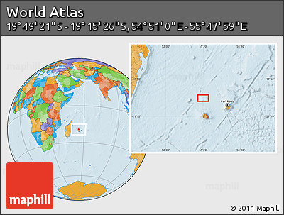 Political Location Map of the Area around 19° 32' 24" S, 55° 19' 30" E