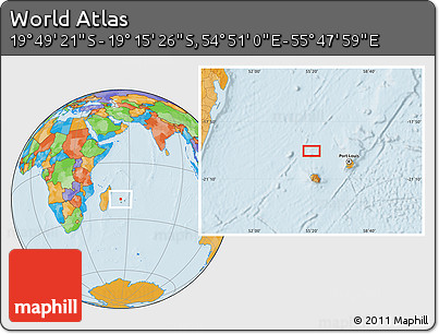 Political Location Map of the Area around 19° 32' 24" S, 55° 19' 30" E