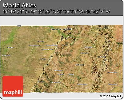 Satellite 3D Map of the Area around 19° 32' 24" S, 55° 10' 29" W