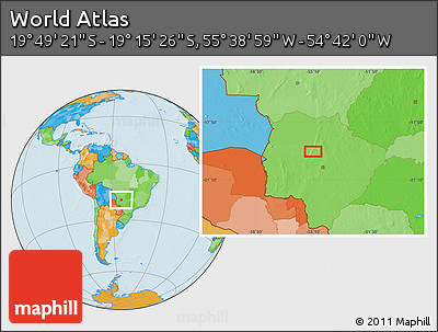 Political Location Map of the Area around 19° 32' 24" S, 55° 10' 29" W