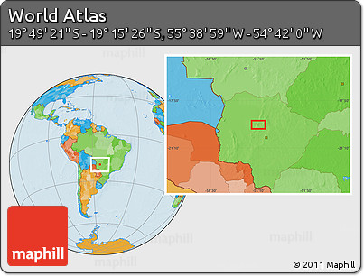 Political Location Map of the Area around 19° 32' 24" S, 55° 10' 29" W