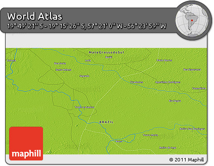 Physical 3D Map of the Area around 19° 32' 24" S, 56° 52' 30" W