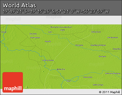 Physical 3D Map of the Area around 19° 32' 24" S, 56° 52' 30" W