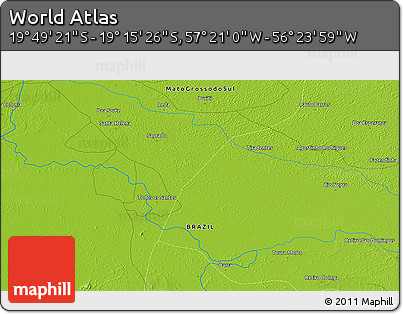 Physical 3D Map of the Area around 19° 32' 24" S, 56° 52' 30" W