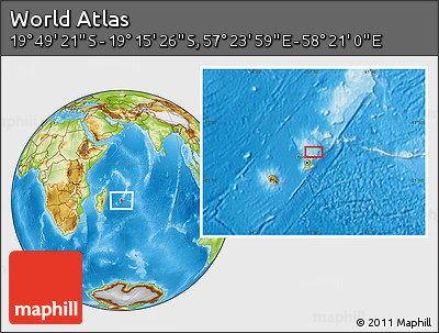 Physical Location Map of the Area around 19° 32' 24" S, 57° 52' 30" E