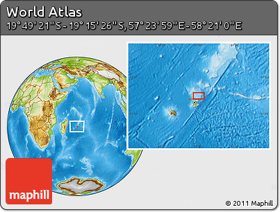 Physical Location Map of the Area around 19° 32' 24" S, 57° 52' 30" E
