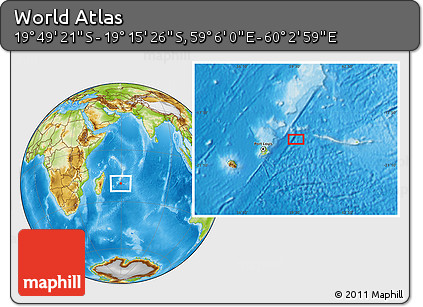 Physical Location Map of the Area around 19° 32' 24" S, 59° 34' 30" E