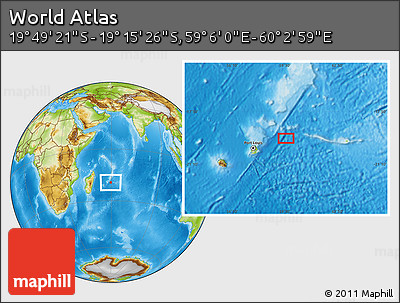 Physical Location Map of the Area around 19° 32' 24" S, 59° 34' 30" E