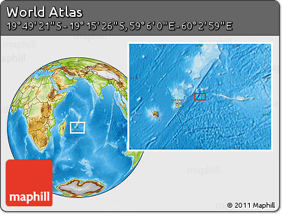 Physical Location Map of the Area around 19° 32' 24" S, 59° 34' 30" E