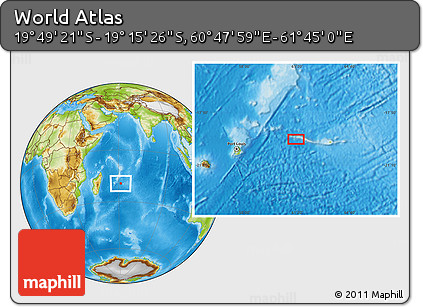 Physical Location Map of the Area around 19° 32' 24" S, 61° 16' 29" E