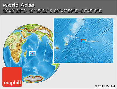 Physical Location Map of the Area around 19° 32' 24" S, 61° 16' 29" E