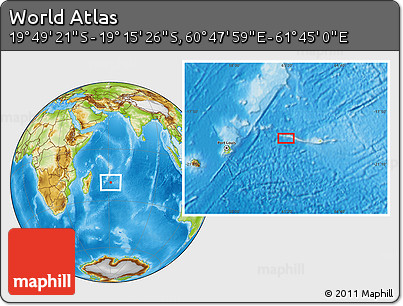 Physical Location Map of the Area around 19° 32' 24" S, 61° 16' 29" E