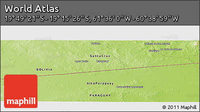 Physical Panoramic Map of the Area around 19° 32' 24" S, 61° 7' 30" W