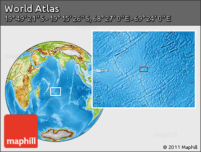 Physical Location Map of the Area around 19° 32' 24" S, 68° 55' 30" E