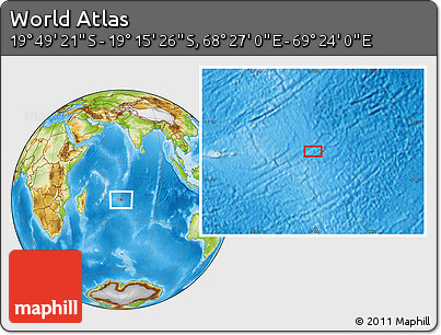 Physical Location Map of the Area around 19° 32' 24" S, 68° 55' 30" E