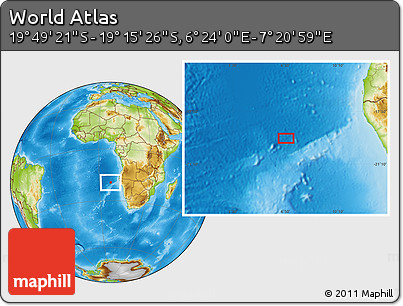 Physical Location Map of the Area around 19° 32' 24" S, 6° 52' 30" E