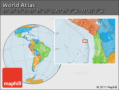 Political Location Map of the Area around 19° 32' 24" S, 72° 10' 30" W